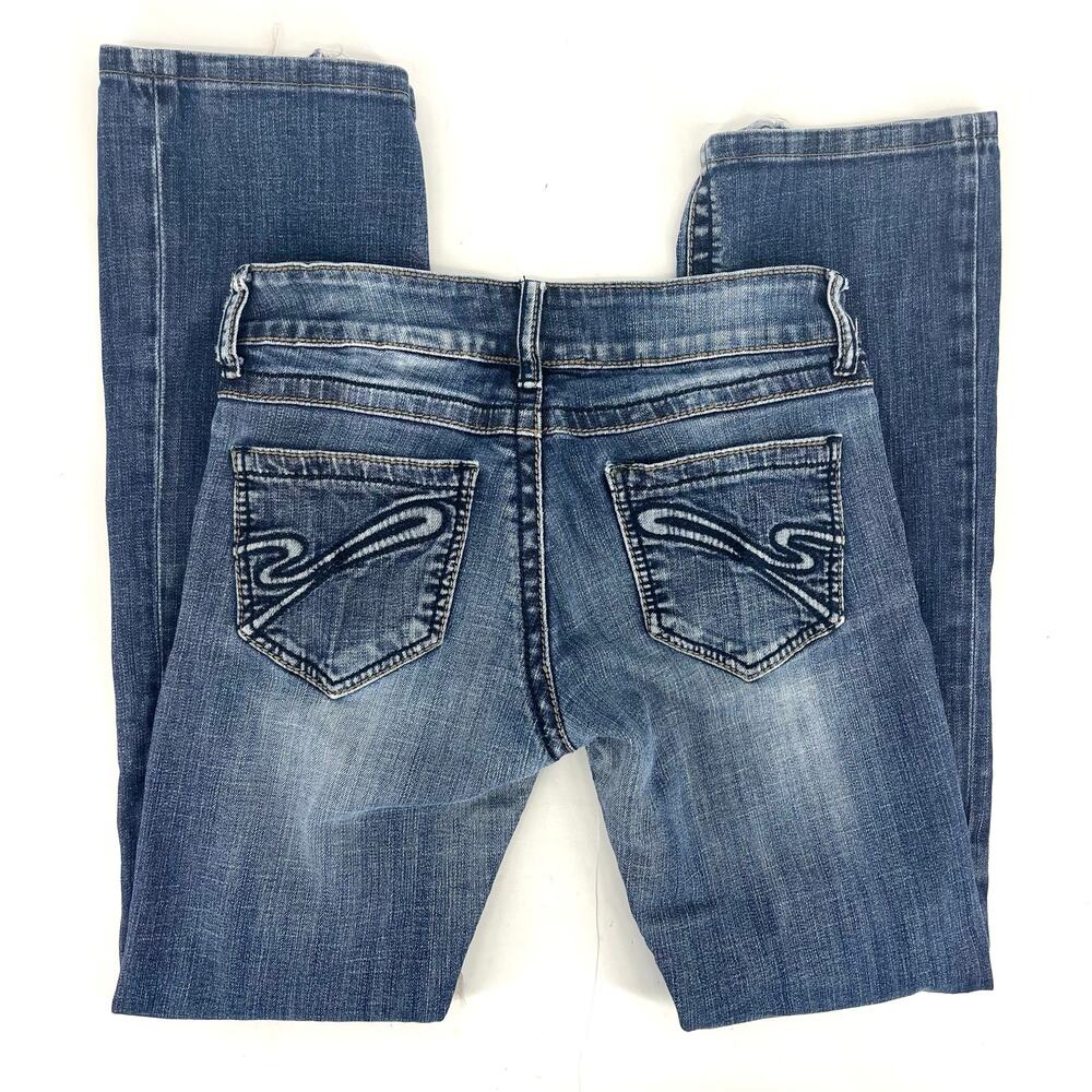 Stetson Women's 4 / 31 Blue Mid-Rise Distressed Hem Bootcut Hollywood Jeans - Picture 6 of 7